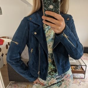 Studio F Blue Leather Suede Motorcycle Jacket